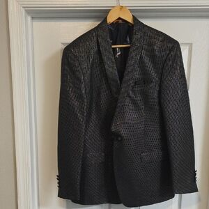 TALLIA Charcoal Blazer With Colorful Bird Lining